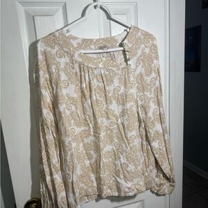 LOFT Cream and Tan Paisley Blouse Size M Beautiful Detail